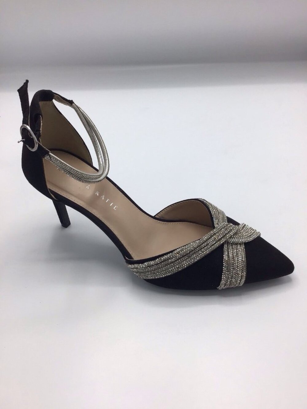 Kelly & Katie Platform Pump Black With Sexy Glitter Faux Rhinestone Strap 8.5 M